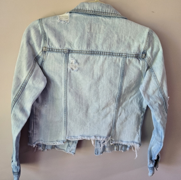 KanCan Los Angeles Distressed Raw Hem Denim Jacket - XS - Picture 2 of 6